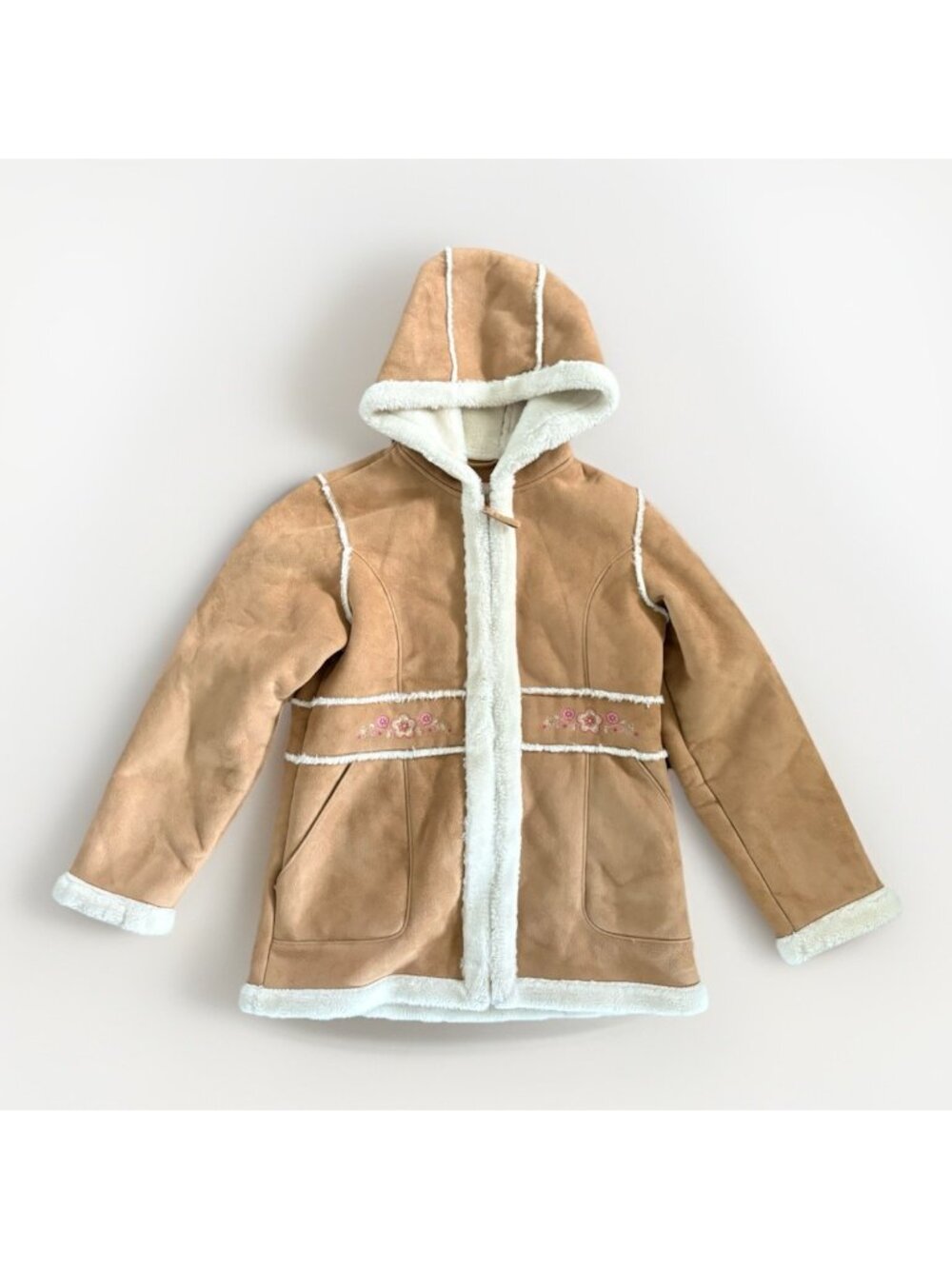 Rothschild Brown Faux Fur Trimed Hooded  Coat- Youth Size 16 Embrodered